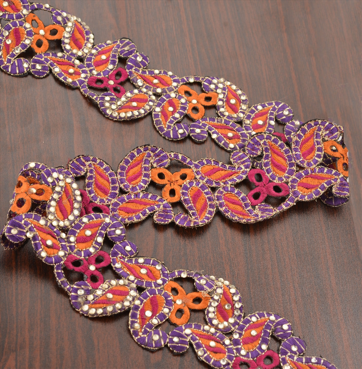 Hand Beaded Prom Dress Border 1 YD Trim Purple Pink Craft Lace Rhinestones Work